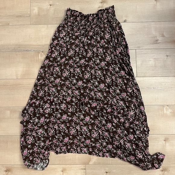 AEO Brown Floral Midi Skirt with Pockets - Picture 1 of 4